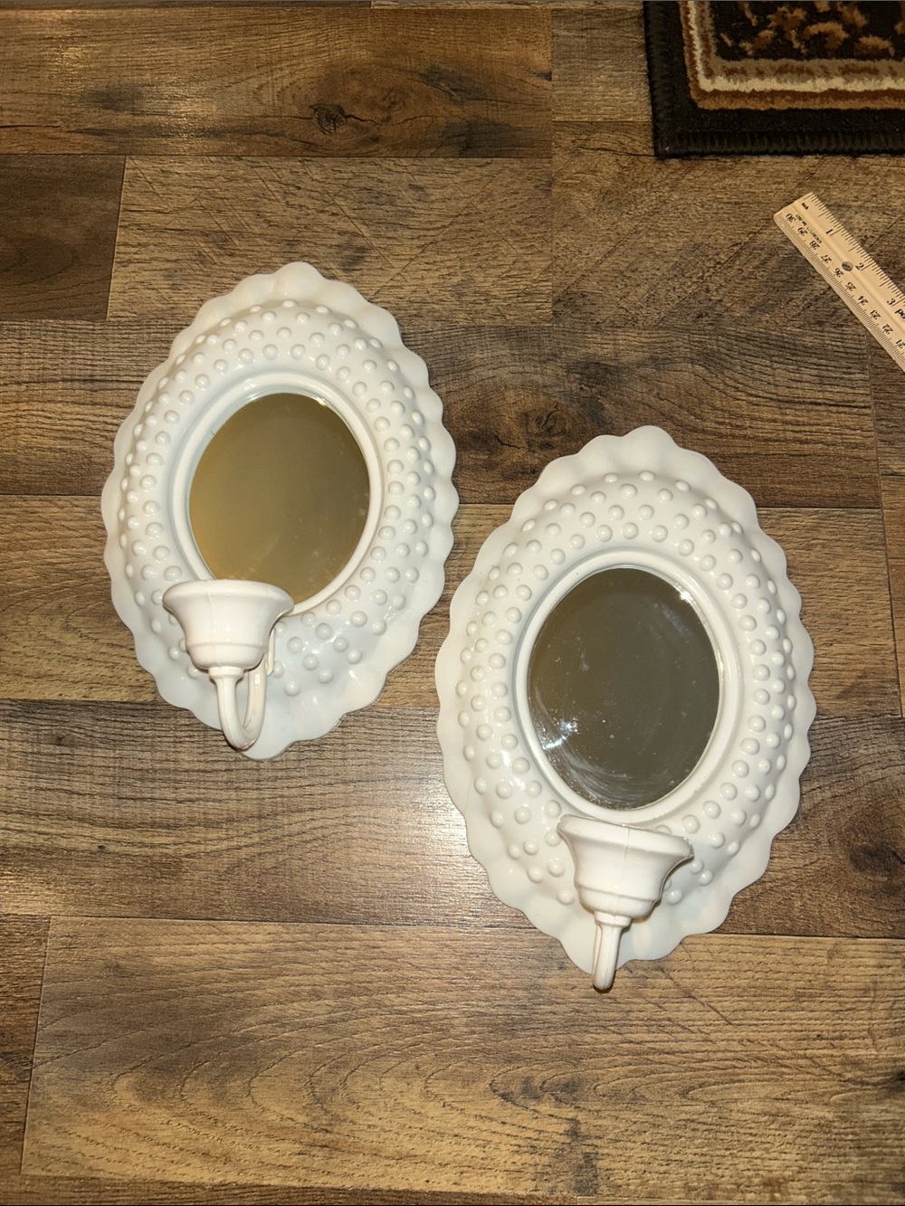 Vintage 80 s Burwood White Hobnails  Decorative Wall Sconce Mirrors - Pair